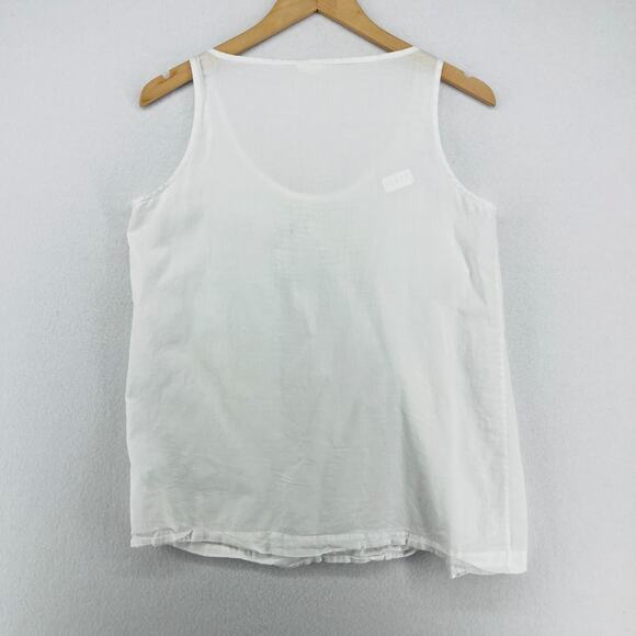 EILEEN FISHER Tank Top S Organic Cotton Voile Sheer Smocked Shell White - Picture 3 of 15